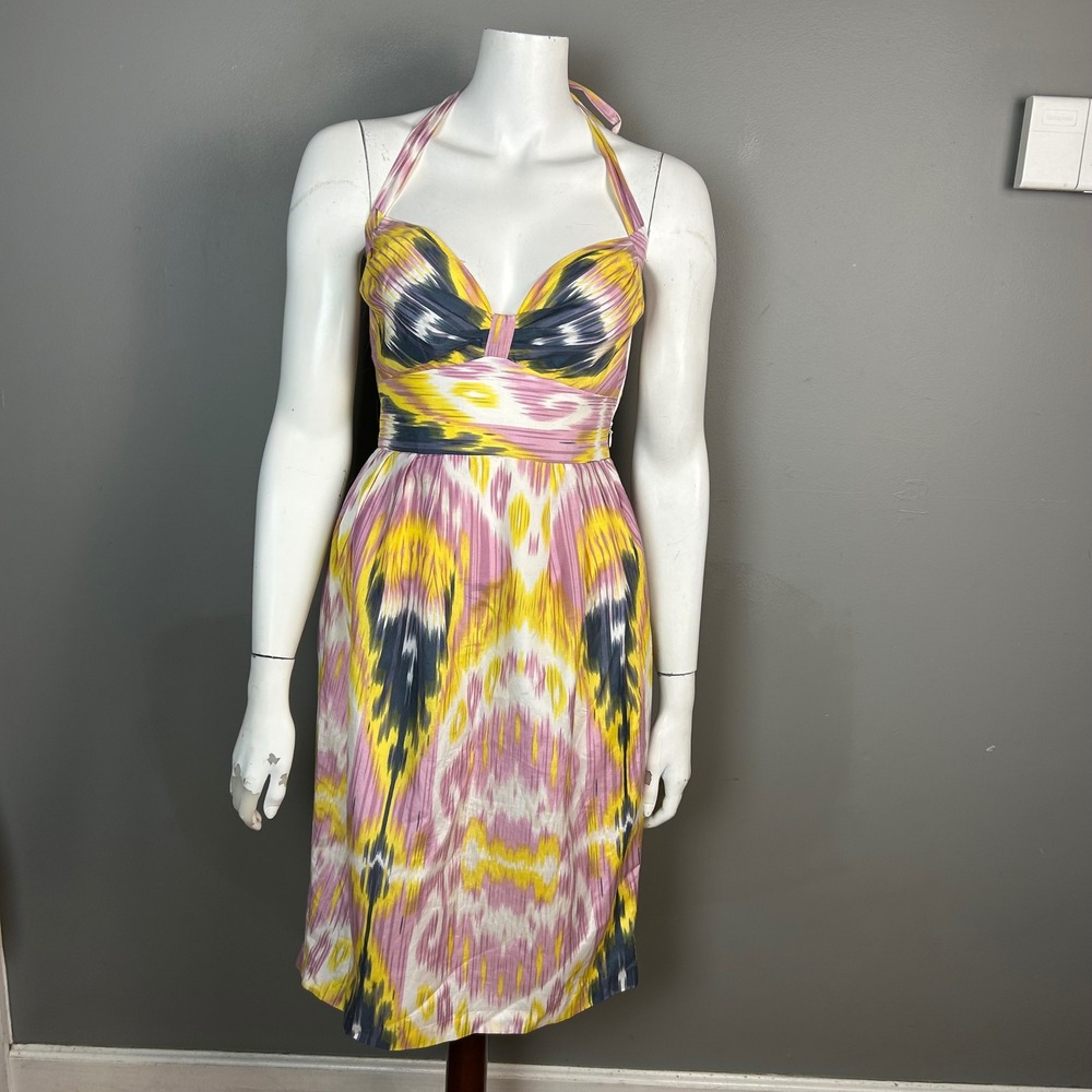 Anthropologie James Coviello Dress Size 4 Retro Whimsical Bombshell Halter Ombre